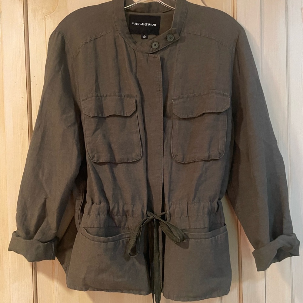 Who What Wear Green Utility Jacket with Cinched Waist